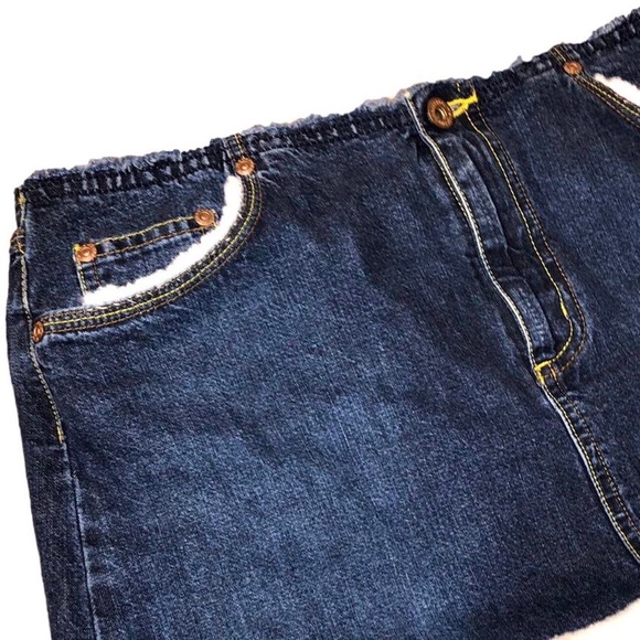 Denim Faux Fur Sherpa Trim Skirt - Picture 4 of 4